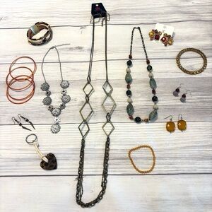 Lot of Warm Tone Fall Orange Jewelry 15 Pieces Necklaces Earrings Bracelets